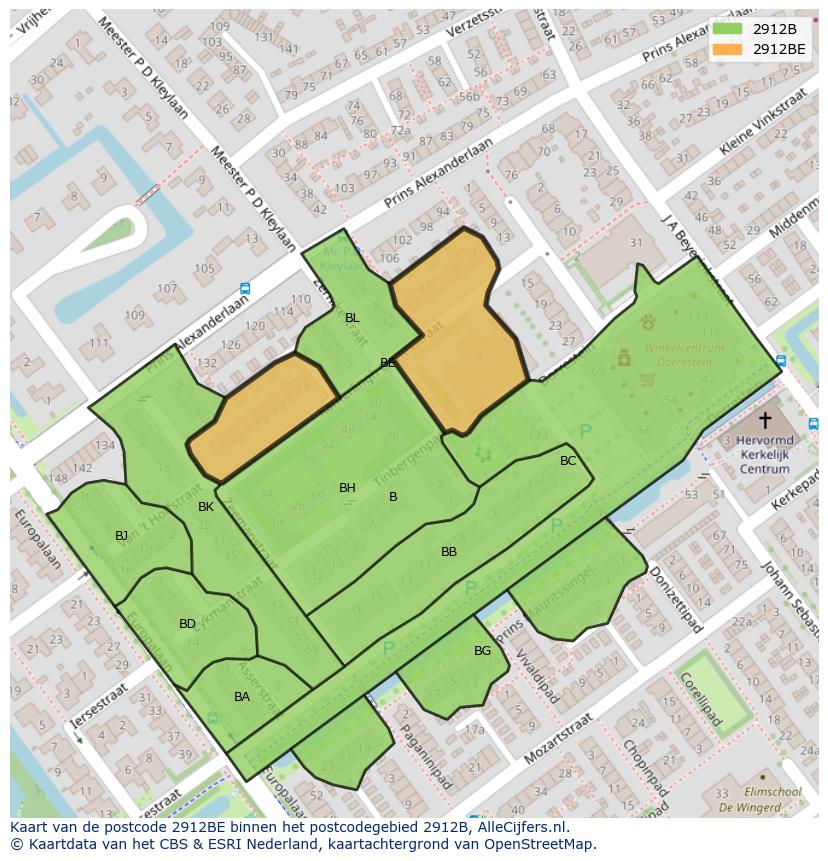 Afbeelding van het postcodegebied 2912 BE op de kaart.
