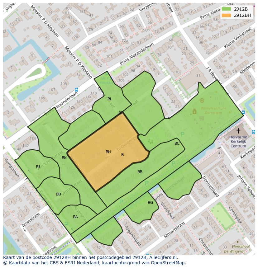 Afbeelding van het postcodegebied 2912 BH op de kaart.