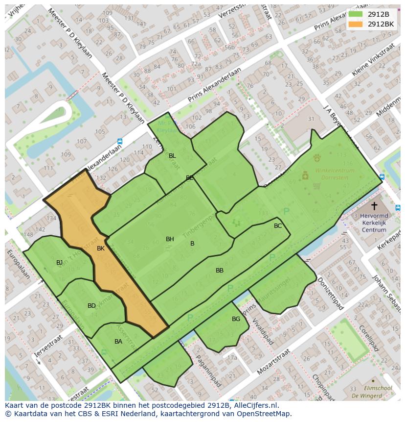 Afbeelding van het postcodegebied 2912 BK op de kaart.