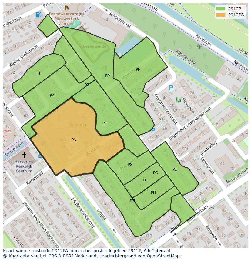 Afbeelding van het postcodegebied 2912 PA op de kaart.