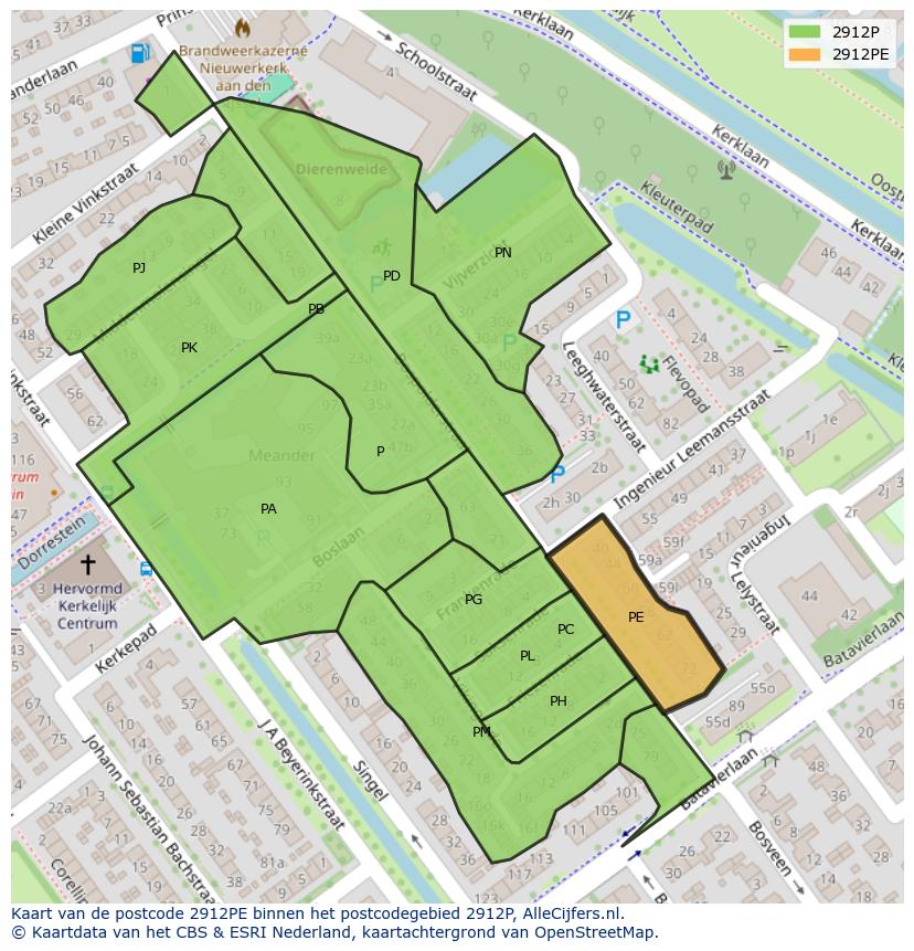 Afbeelding van het postcodegebied 2912 PE op de kaart.