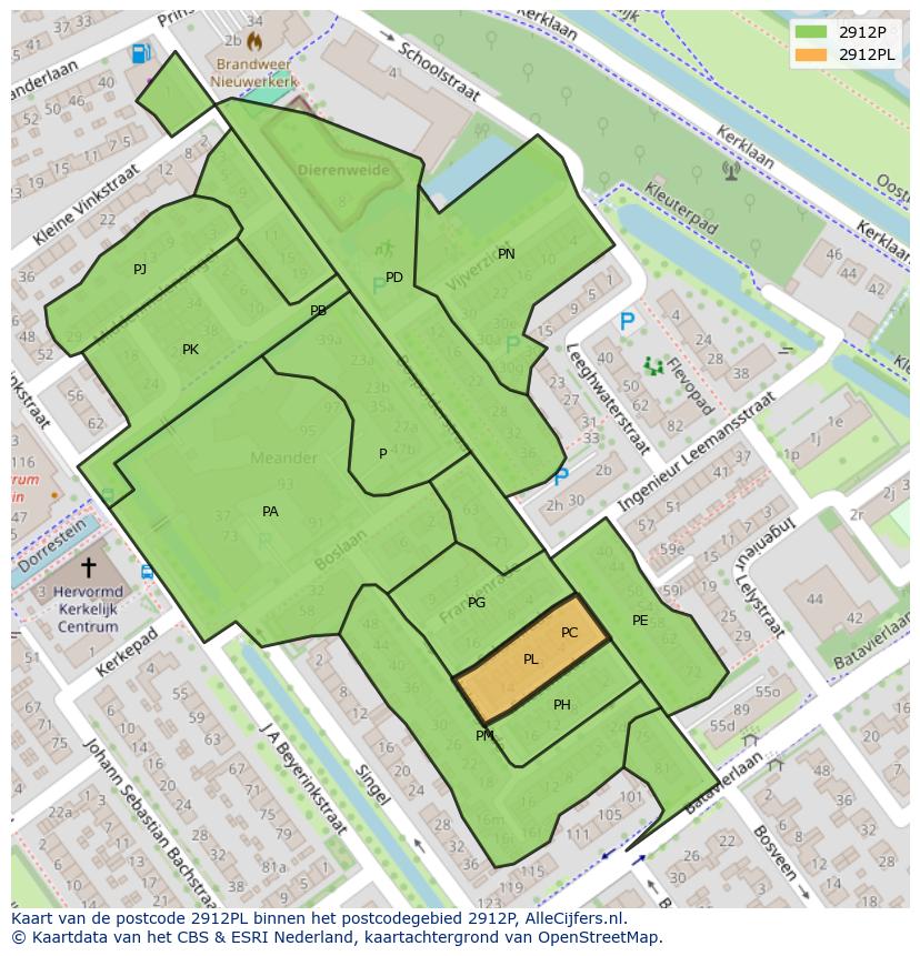 Afbeelding van het postcodegebied 2912 PL op de kaart.