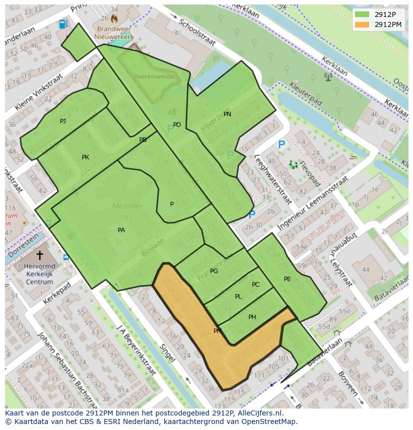 Afbeelding van het postcodegebied 2912 PM op de kaart.