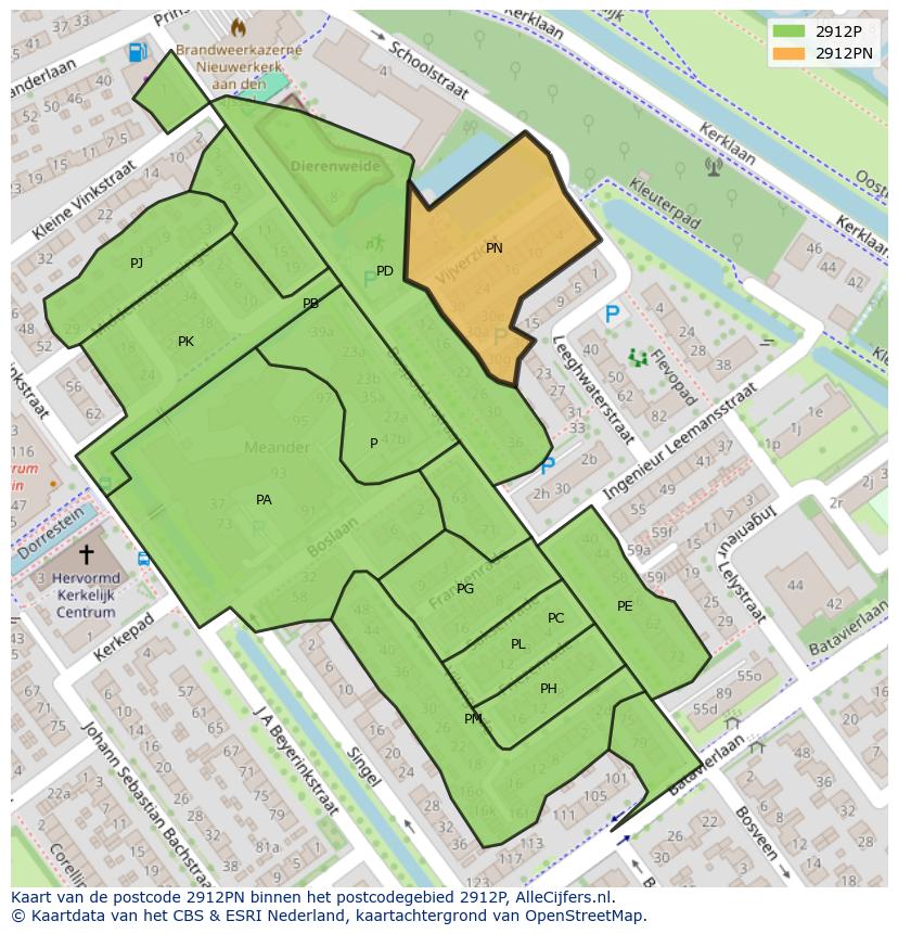Afbeelding van het postcodegebied 2912 PN op de kaart.