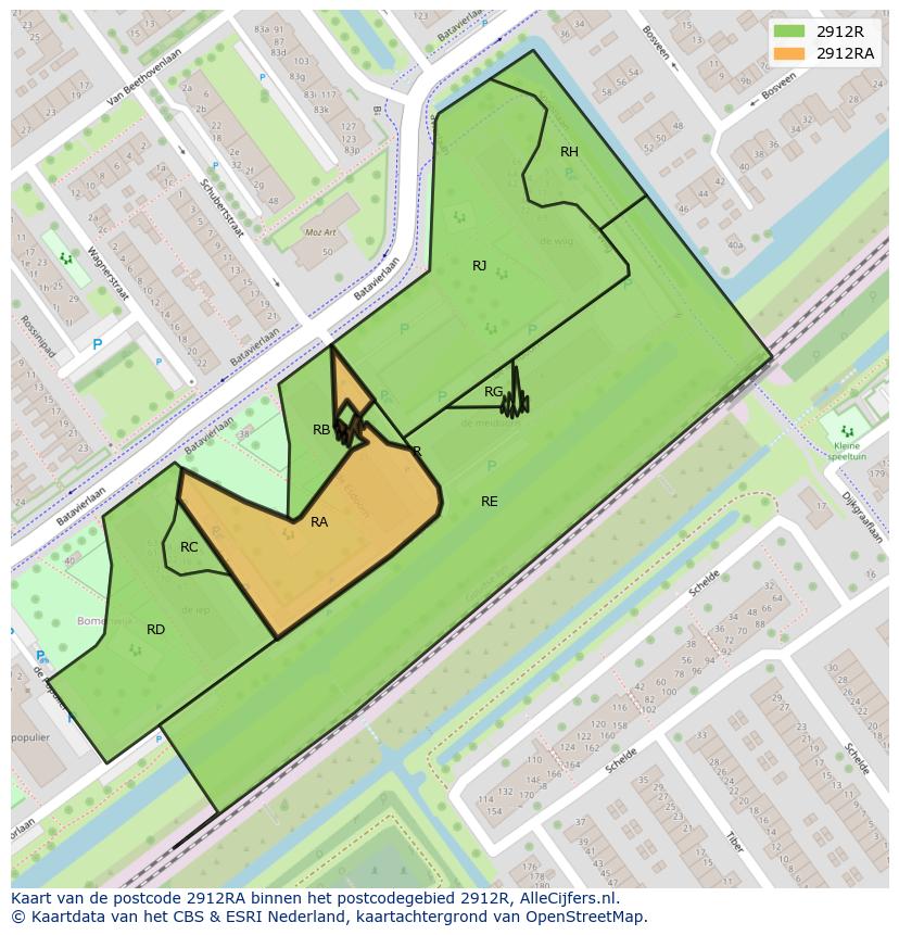 Afbeelding van het postcodegebied 2912 RA op de kaart.