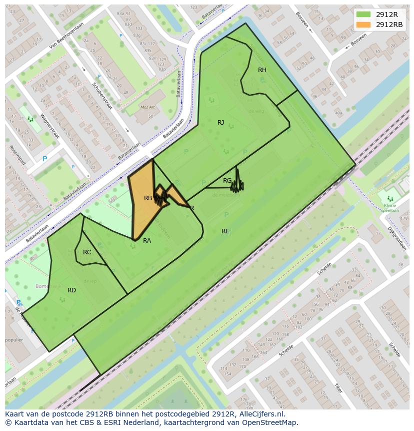 Afbeelding van het postcodegebied 2912 RB op de kaart.