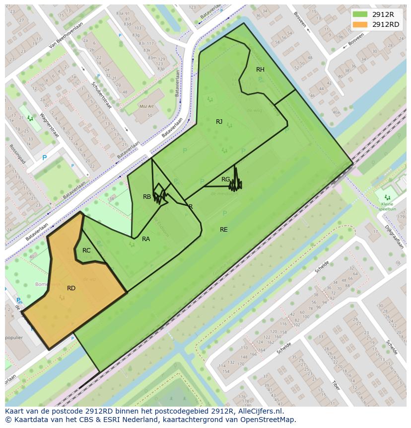 Afbeelding van het postcodegebied 2912 RD op de kaart.