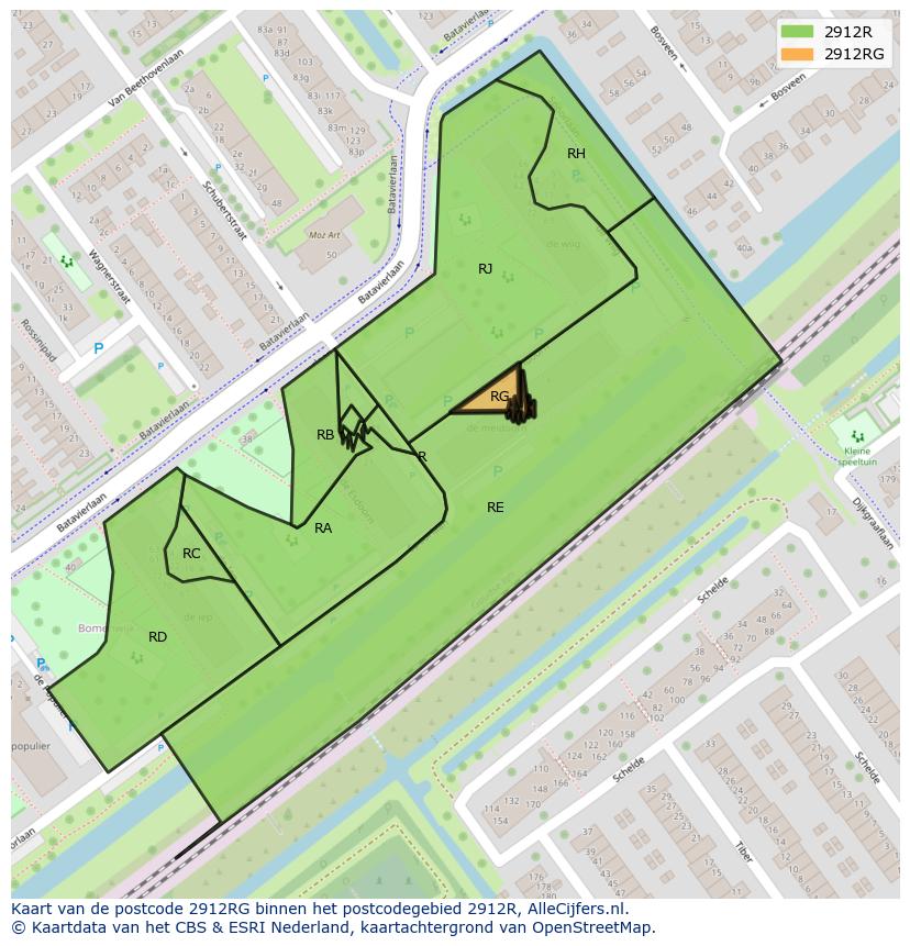 Afbeelding van het postcodegebied 2912 RG op de kaart.