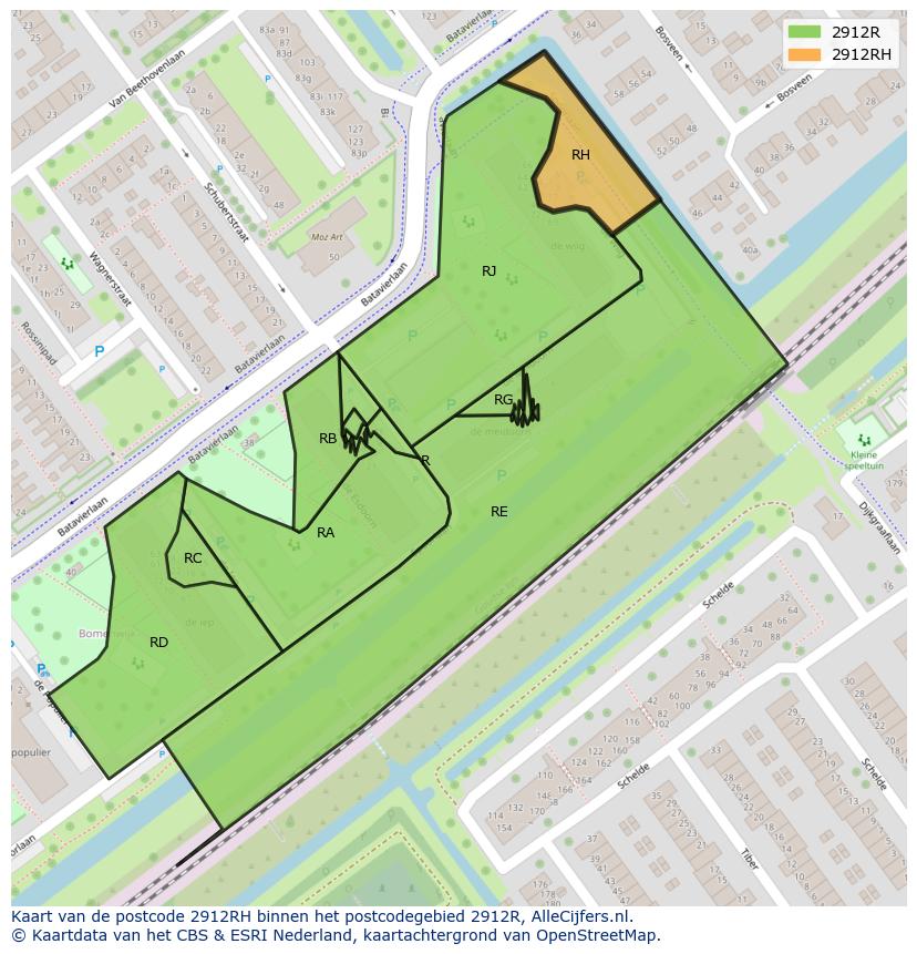 Afbeelding van het postcodegebied 2912 RH op de kaart.