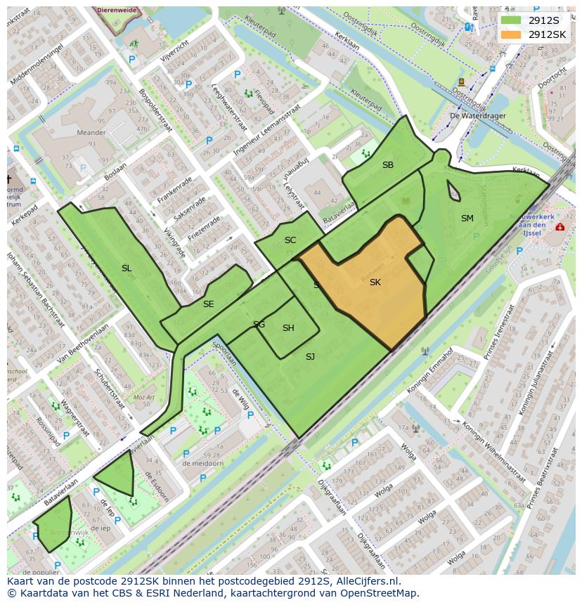 Afbeelding van het postcodegebied 2912 SK op de kaart.