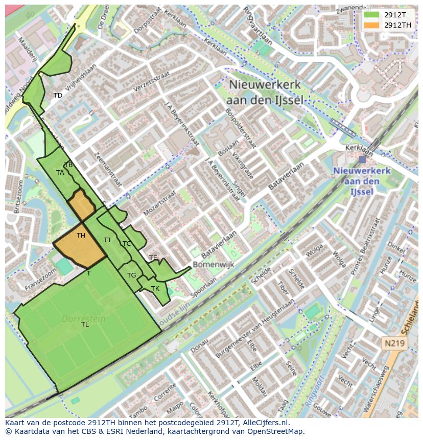 Afbeelding van het postcodegebied 2912 TH op de kaart.