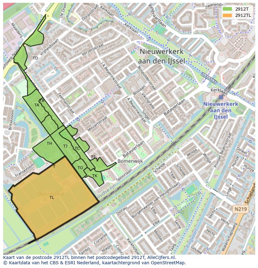 Afbeelding van het postcodegebied 2912 TL op de kaart.