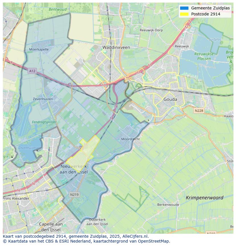 Afbeelding van het postcodegebied 2914 op de kaart.