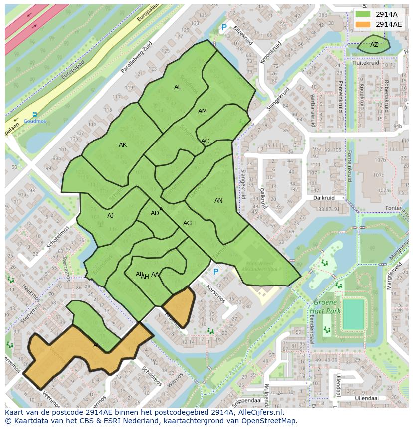 Afbeelding van het postcodegebied 2914 AE op de kaart.