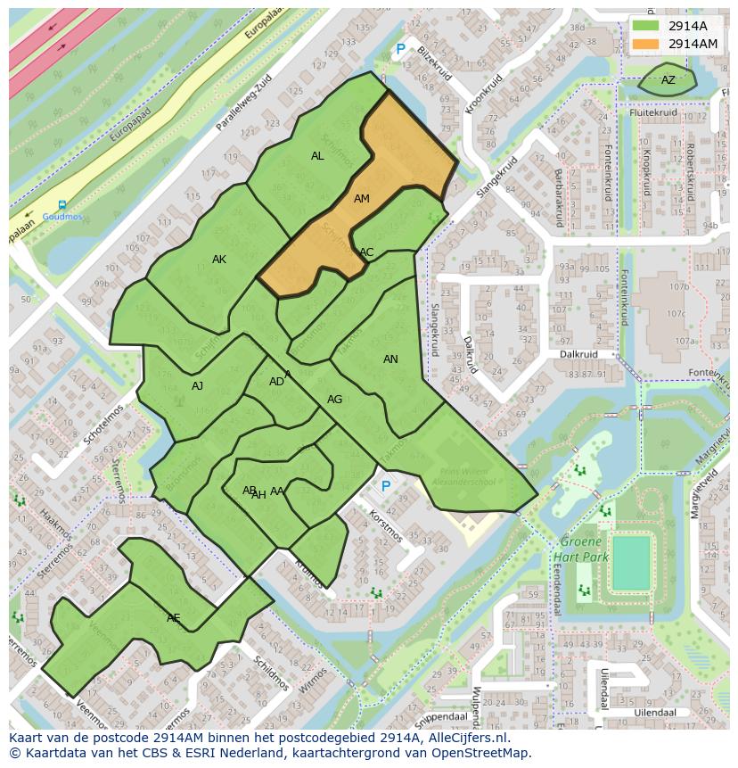 Afbeelding van het postcodegebied 2914 AM op de kaart.