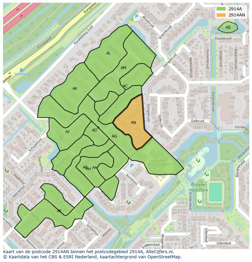 Afbeelding van het postcodegebied 2914 AN op de kaart.