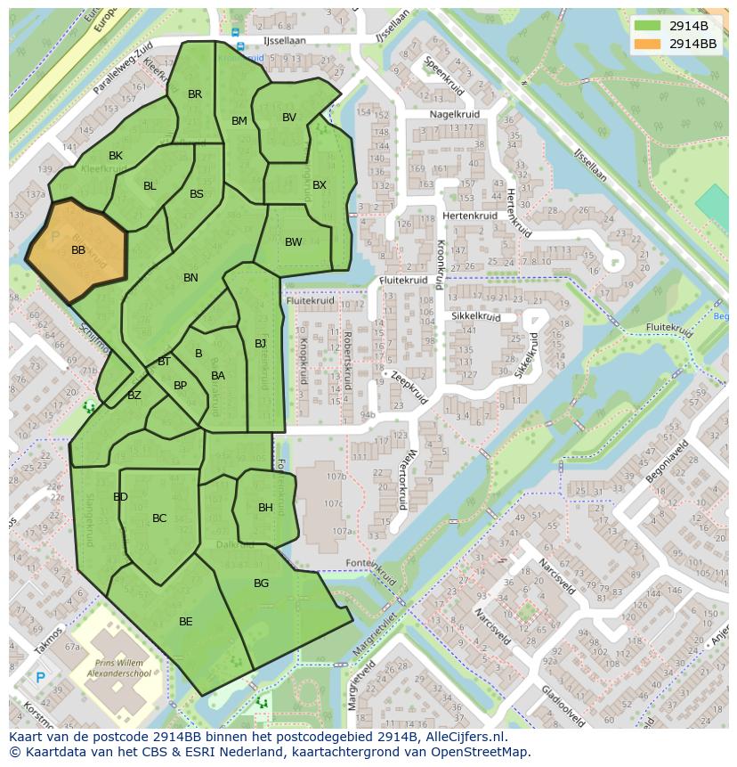 Afbeelding van het postcodegebied 2914 BB op de kaart.