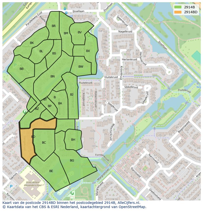Afbeelding van het postcodegebied 2914 BD op de kaart.