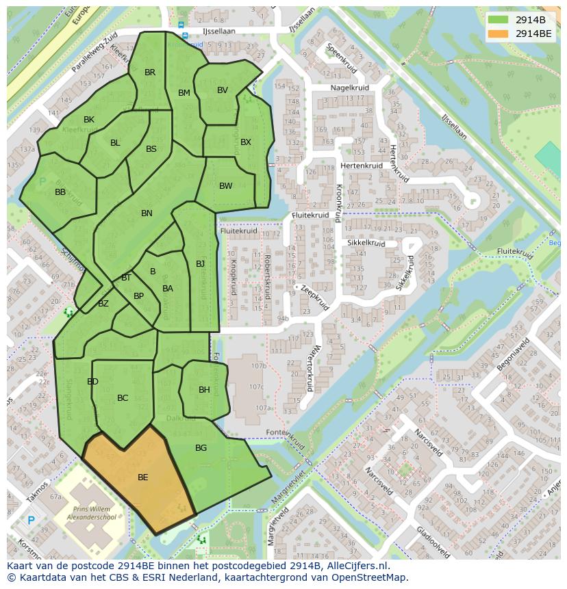 Afbeelding van het postcodegebied 2914 BE op de kaart.