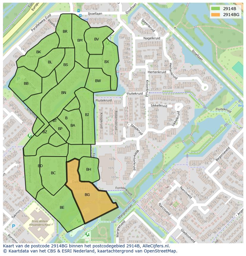 Afbeelding van het postcodegebied 2914 BG op de kaart.
