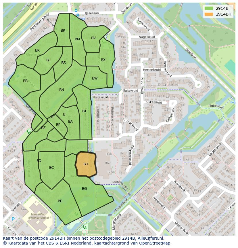 Afbeelding van het postcodegebied 2914 BH op de kaart.