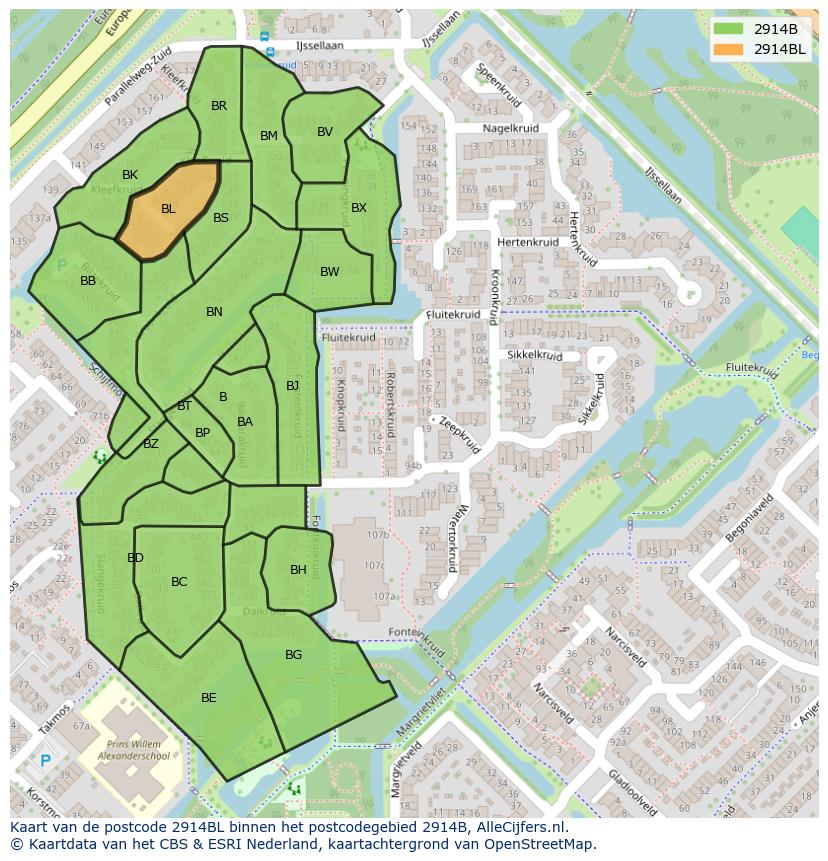 Afbeelding van het postcodegebied 2914 BL op de kaart.