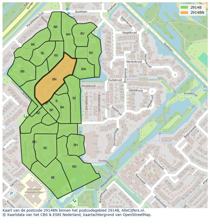Afbeelding van het postcodegebied 2914 BN op de kaart.