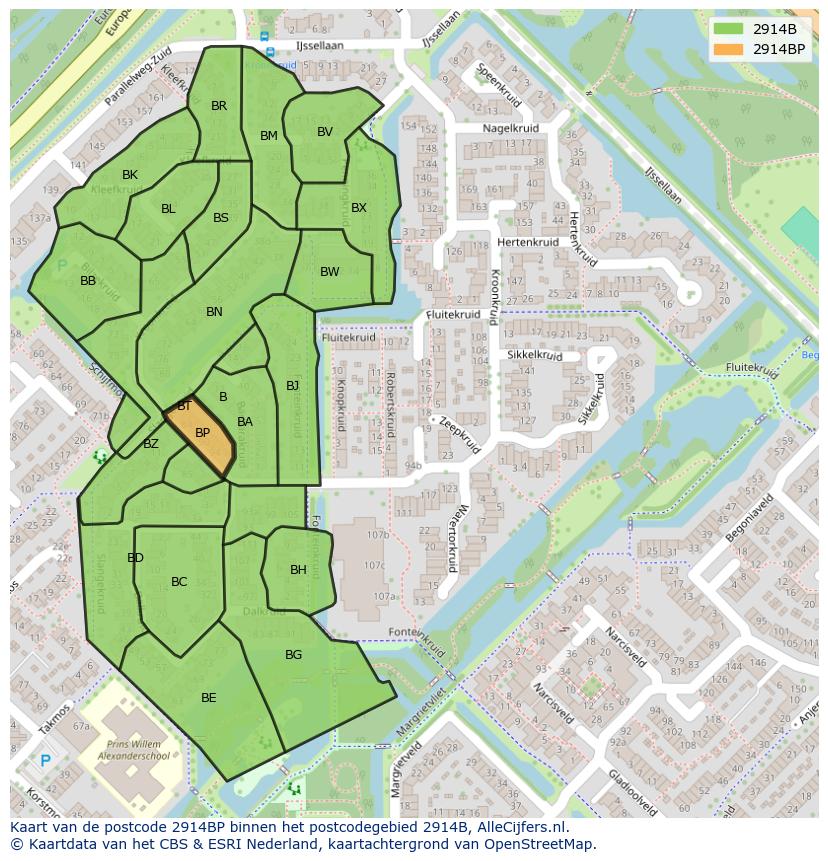 Afbeelding van het postcodegebied 2914 BP op de kaart.