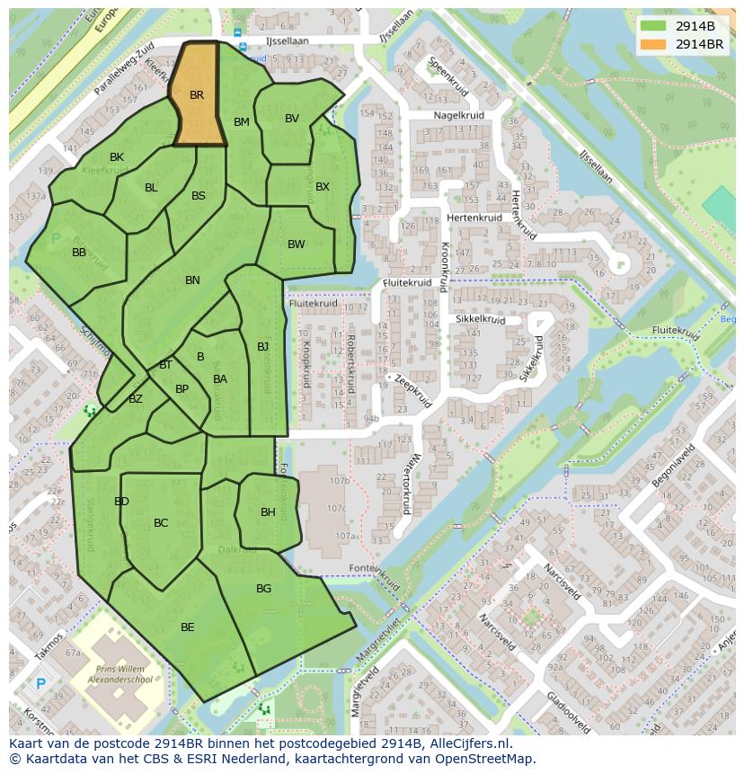 Afbeelding van het postcodegebied 2914 BR op de kaart.