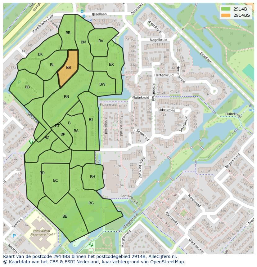 Afbeelding van het postcodegebied 2914 BS op de kaart.