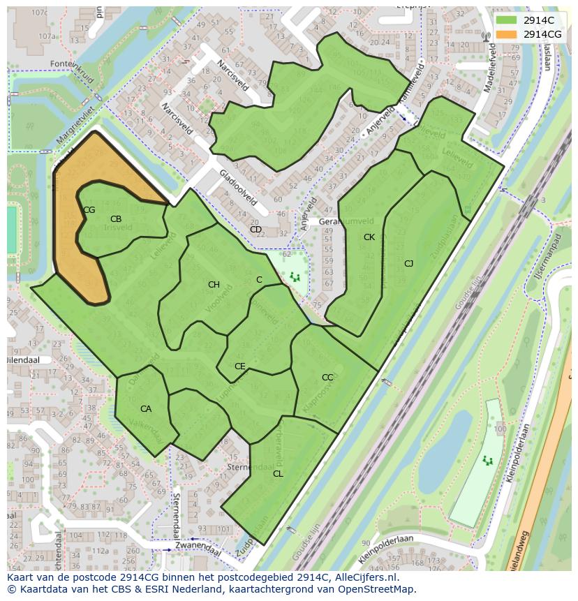 Afbeelding van het postcodegebied 2914 CG op de kaart.