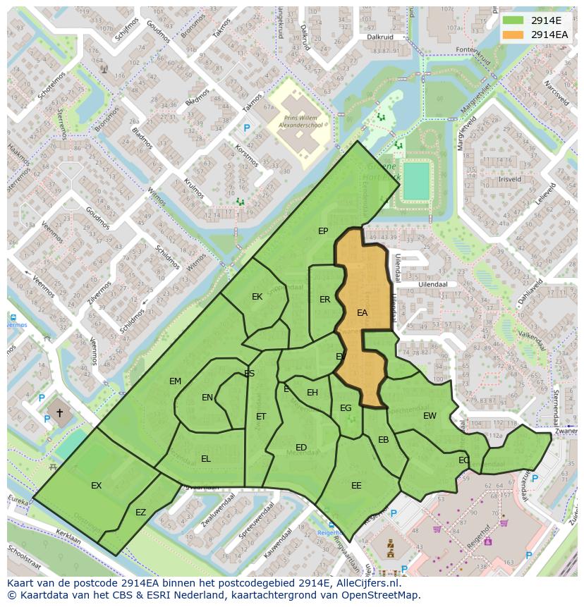 Afbeelding van het postcodegebied 2914 EA op de kaart.