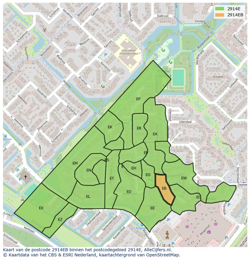 Afbeelding van het postcodegebied 2914 EB op de kaart.