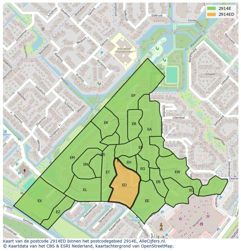 Afbeelding van het postcodegebied 2914 ED op de kaart.