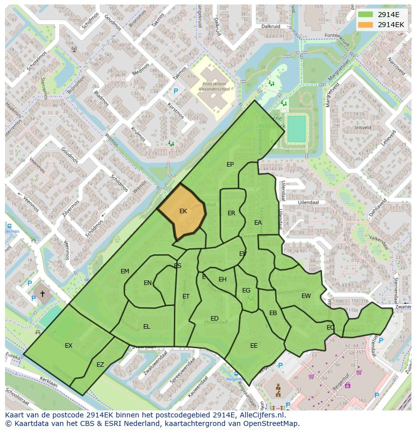 Afbeelding van het postcodegebied 2914 EK op de kaart.