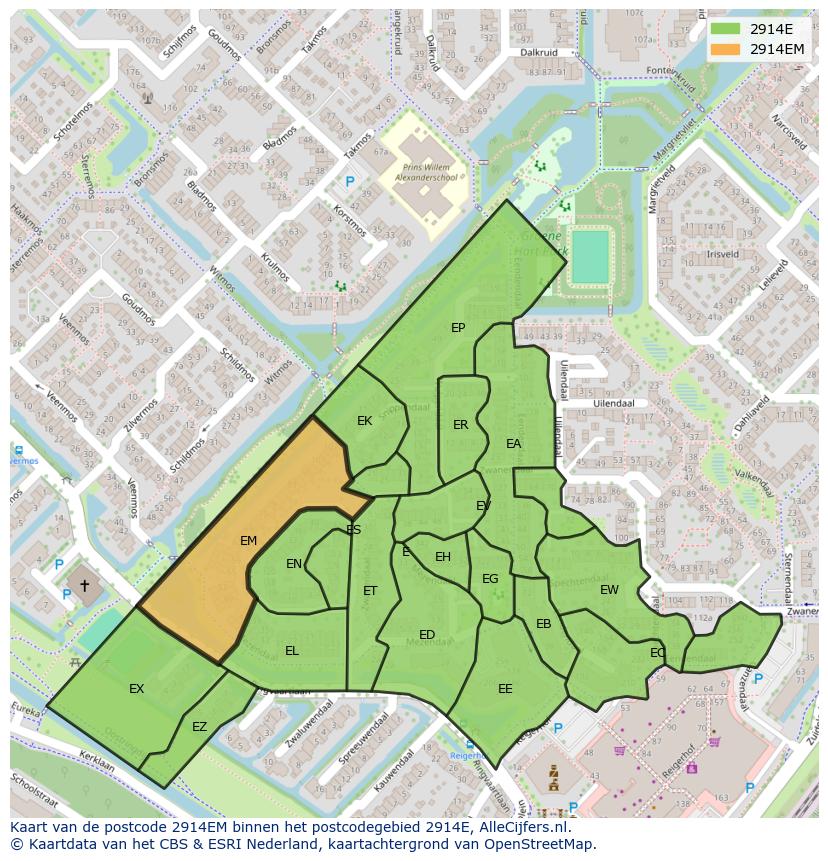 Afbeelding van het postcodegebied 2914 EM op de kaart.