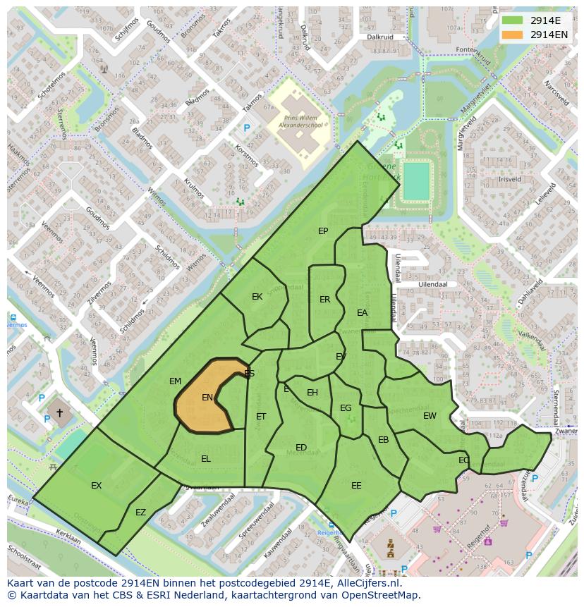 Afbeelding van het postcodegebied 2914 EN op de kaart.