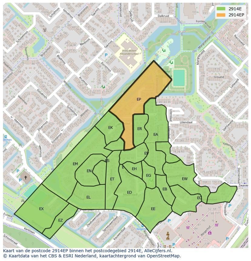 Afbeelding van het postcodegebied 2914 EP op de kaart.