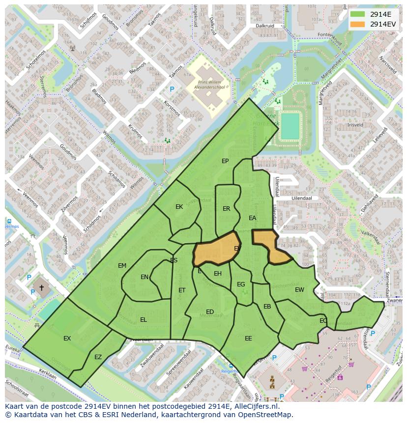 Afbeelding van het postcodegebied 2914 EV op de kaart.