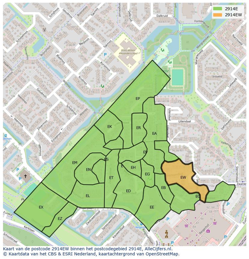 Afbeelding van het postcodegebied 2914 EW op de kaart.