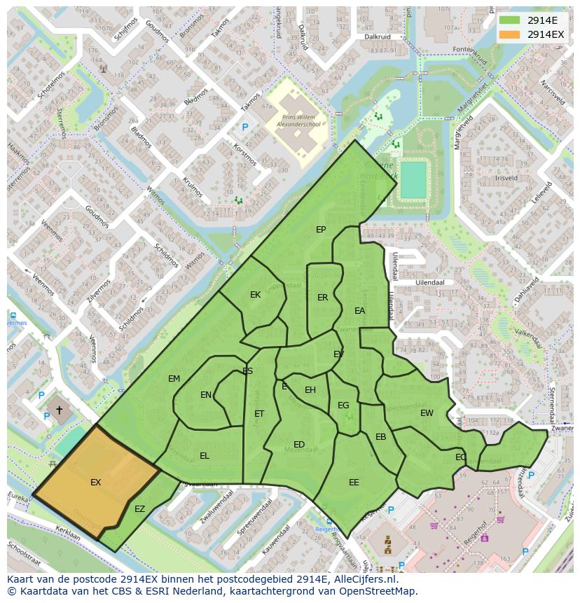 Afbeelding van het postcodegebied 2914 EX op de kaart.