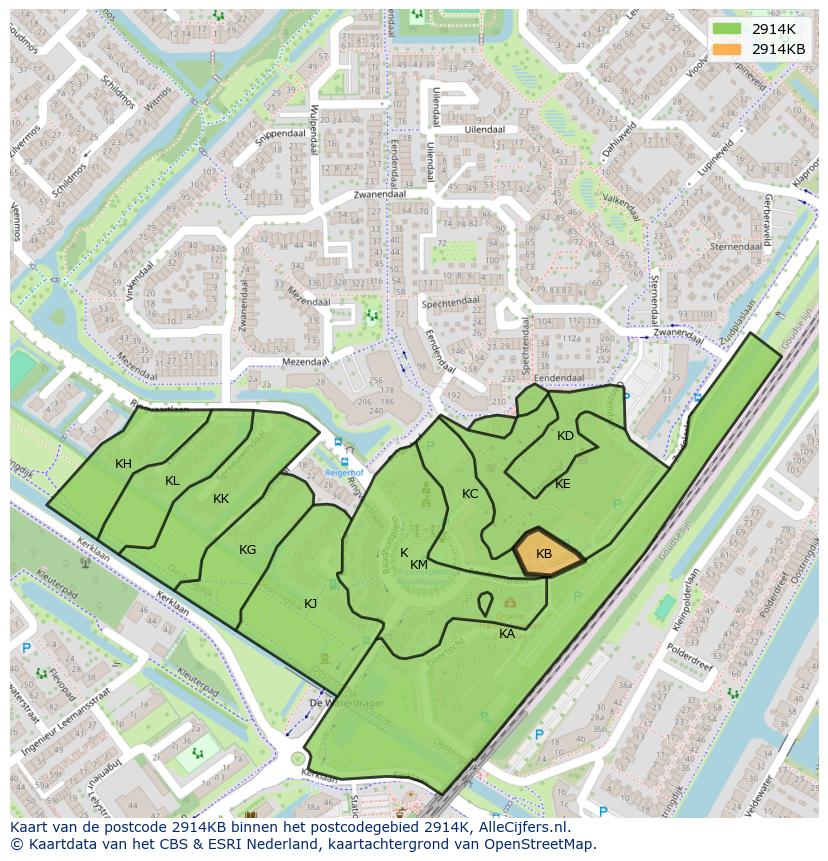 Afbeelding van het postcodegebied 2914 KB op de kaart.