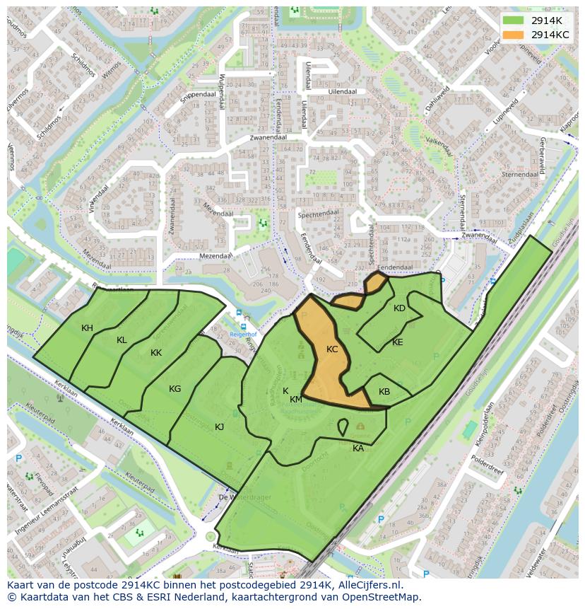 Afbeelding van het postcodegebied 2914 KC op de kaart.