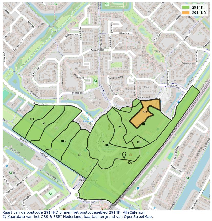 Afbeelding van het postcodegebied 2914 KD op de kaart.