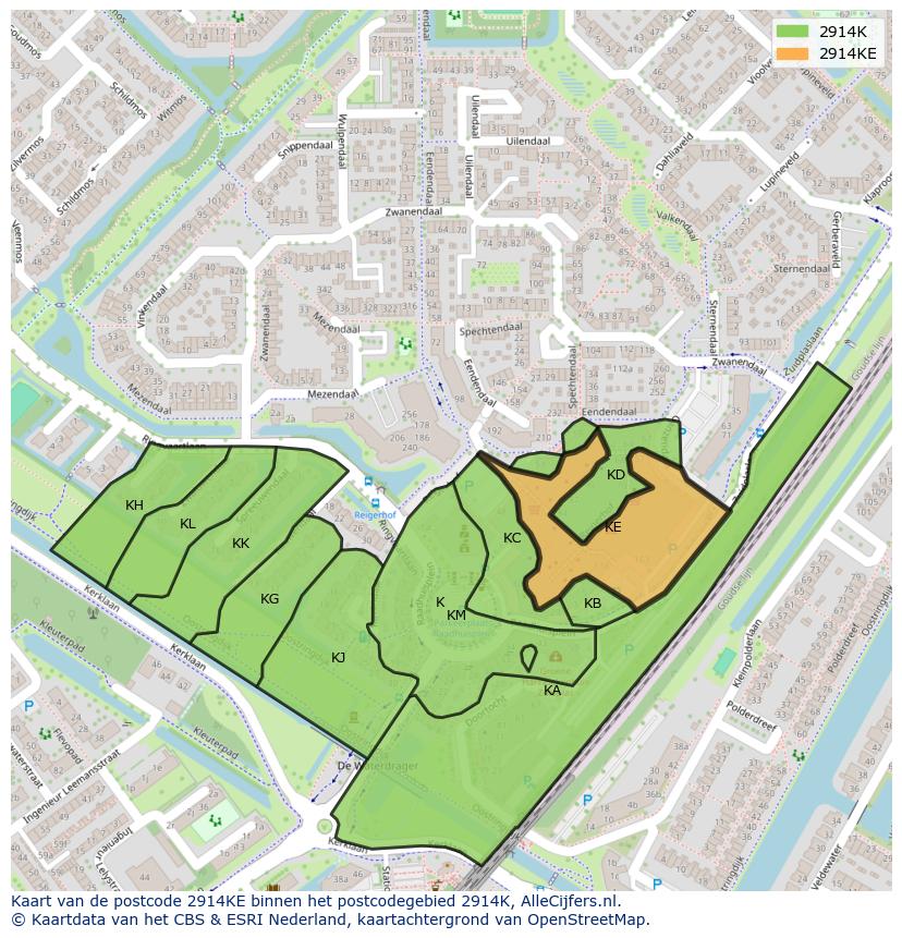 Afbeelding van het postcodegebied 2914 KE op de kaart.