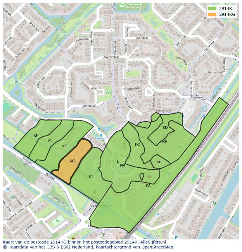Afbeelding van het postcodegebied 2914 KG op de kaart.