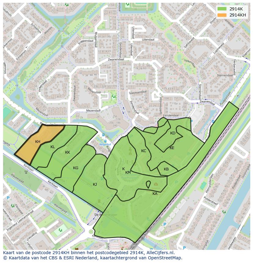 Afbeelding van het postcodegebied 2914 KH op de kaart.