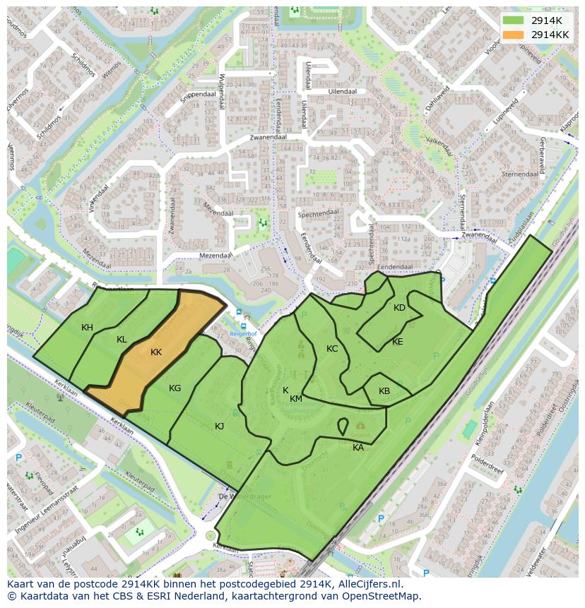 Afbeelding van het postcodegebied 2914 KK op de kaart.