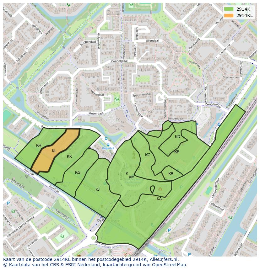Afbeelding van het postcodegebied 2914 KL op de kaart.