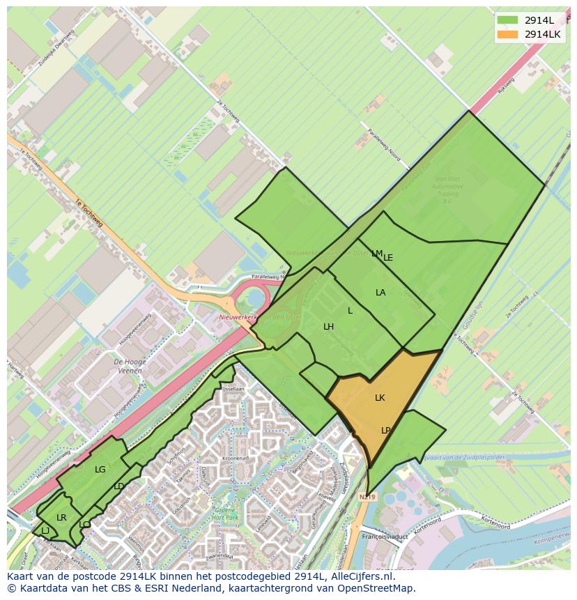 Afbeelding van het postcodegebied 2914 LK op de kaart.